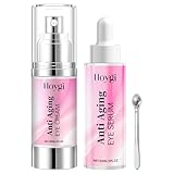 Koffein Augencreme Augenserum Kit, Augencreme Serum, Augenserum Anti-Aging für Augenringe und Falten Retinol, Caffeine Booster mit Massageball, Feuchtigkeitsspendende Augenpflege für Frauen, 60 ml