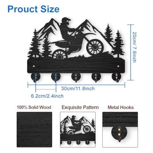 MAYJOYDIY Motorcycle Mountain Forest Coat Hooks Wall Mounted 30×20cm Outdoor Motorcycle Key Holder for Wall Wood Black Key Rack Hanger 5 Alloy Hooks for Wall Art Decor Entryway Front Door Gift - Image 2