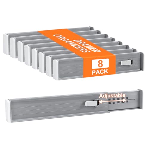 Homsorout 8er Set Schubladentrenner Verstellbar (32.6-56cm) Kunststoff Schubladentrenner, Kleiderschrank Organizer Küche für Küchenspeicher, Schlafzimmer, Kommode, Hellgrau