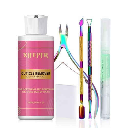 XIFEPFR Kit de Cuticle Remover - 180ml Crème Remover de Cuticules, Coupe Cuticule, Pince Cuticule, Repousse-Cuticules, Stylo à Huile pour Cuticules et...