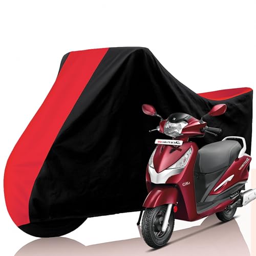 Image of All Weather Protection Two Wheeler Cover for Hero Destini 125, Scooter & Scooty | Anti Dust, 100% Water Resistance, Heat Resistant, UV Proof - Triple Stitched | (Black Top Red)