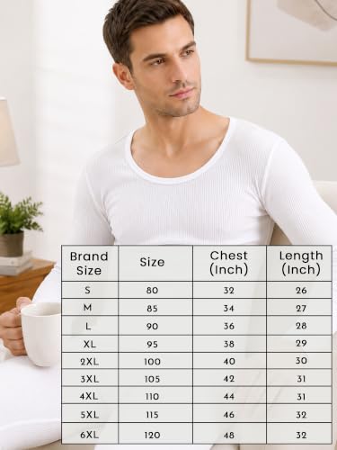 Image of BODYCARE Men's Round Neck Thermal Top | Full Sleeve Winter Innerwear | Soft Cotton Rib Fabric with Silicone Wash | Warm Thermal Vest for Men