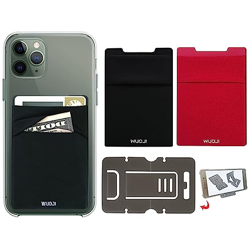 Image of RFID Blocking Phone Card Wallet - Double Secure Pocket - Ultra-Slim Self Adhesive Credit Card Holder Card Sleeves Phone Wallet Sticker All Smartphones (Black Red)-2PC