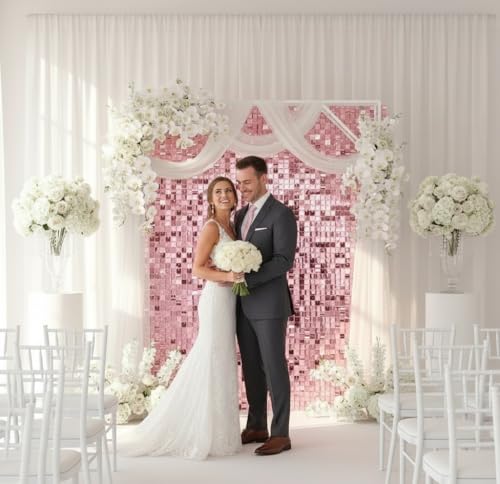 Image of Pink Shimmer Wall Backdrop, 24 Panels, 6x4 Ft Photo Backdrop | wedding backdrop birthday backdrop party decoration photo booth backdrop bridal shower baby shower event decoration