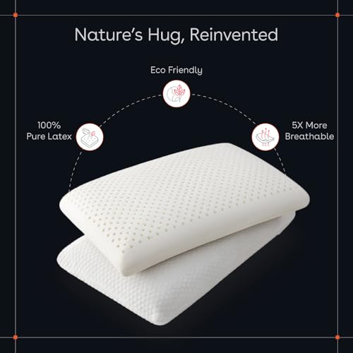 Image of Duroflex Energise 100% Latex Pillow - Cooling Pincore Ventilation, Medium-Soft Support, Hypoallergenic Natural Latex for Neck Alignment & Restorative Sleep (23.5x15.5 Inch)