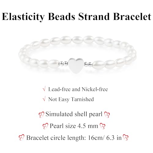 Pearl Bracelets for Women, Dainty Gold Bracelet Silver Prom Pearl Jewelry for Wedding, Trendy Daisy Bracelet Heart Bracelet as Simple Bridesmaid Gifts Floral Jewelry Brazaletes Para Mujer