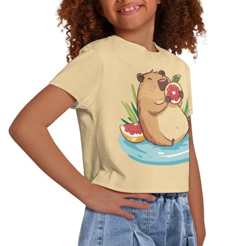 Image of Girls Fashion Crewneck Tee Shirts Casual Short Sleeve Crop Top Summer Outfits 5-14 Years Old