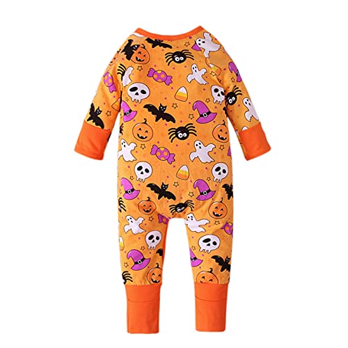 Baby Boys Girls Halloween Clothes Newborn Ghost Long Sleeve Romper Toddler Pumpkin Print Jumpsuit Halloween Outfits2