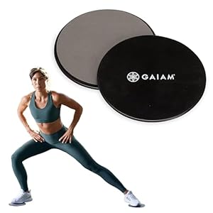 Gaiam Core Sliding Discs – Dual Sided Workout Sliders for Carpet & Hardwood Floor – Home Ab Pads Exercise Equipment Fitness Sliders for Women and Men, Grey/Black