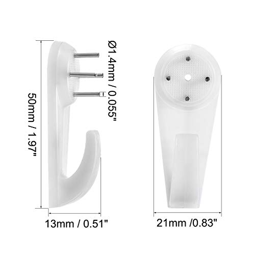 Image of uxcell 30lbs Hardwall Hanger for Hardware, Fasteners Hooks Wall Mount Non-Mark Hook Picture Photo Frame Hangers, 50x21mm 50pcs
