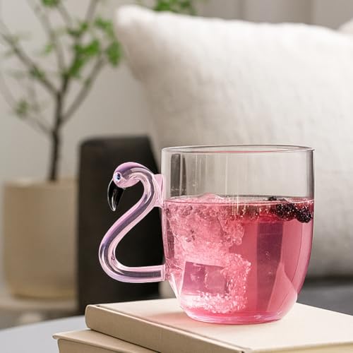 Image of Flamingo Glass Mug - Unique Pink Aesthetic Borosilicate Cup | Ideal for Tea, Coffee, Green Tea, Gifting & Daily Use | Cute Glass Gift for Her, Housewarming, Mother's Day (Set of 1)