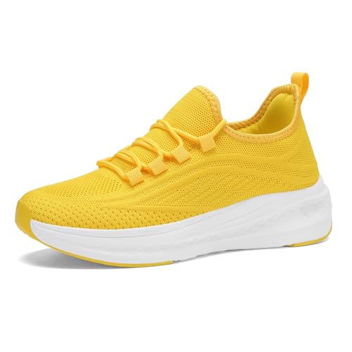 WXQ Womens Sneakers Breathable Lightweight Walking Shoes Running Shoes Non Slip Tennis Fashion Casual Sneakers Yellow Size 10