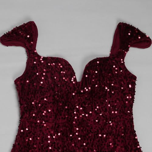 Image of Jigfar Women's Sexy Elegant Rhinestone Embellished Velvet Party Club Night Bodycon Formal Evening Maxi Dress