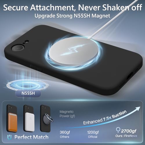 Image of FireNova Magnetic for iPhone 17e Case /iPhone 16e Case, Compatible with MagSafe, [Silicone Camera Protection] Microfiber Lining Phone Case, 6.1 inch, Black