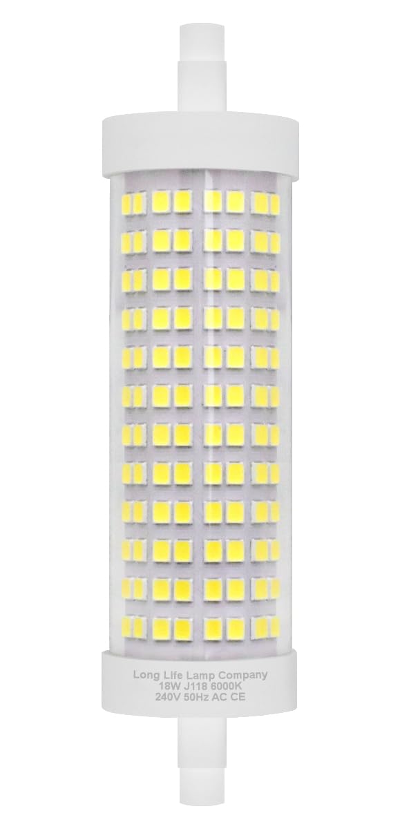Long Life Lamp Company R7S 118mm LED Bulb J118 Halogen Linear Replacement 18W 6000k for Flood Lights 2510 Lumen High Brightness