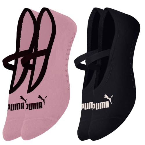 PUMA Kit 2 Pares Meia Feminina Antiderrapante Pilates Sapatilha Algodão Original, 1 Preto - 1 Rosê, 34-39