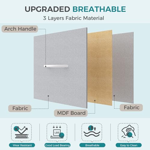 Image of OLIXIS 5 Drawer Dresser for Bedroom, Storage Organizer Unit for Closet | Chest of Drawers for Clothes Storage with Bins, Wide Fabric Bedroom Dresser, Wooden Top, Living Room, Light Grey