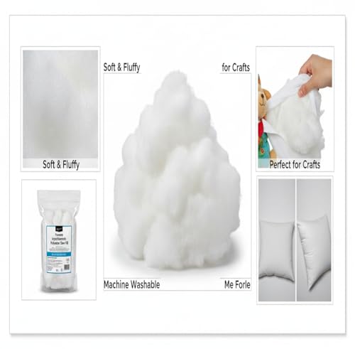 Image of H B MSALA Soft Fiber Racron Polyester Polyfill Stuffing, 500g, White | Synthetic Cotton Filling, For Pillow, Cushion, Teddy Bear & Soft Toys