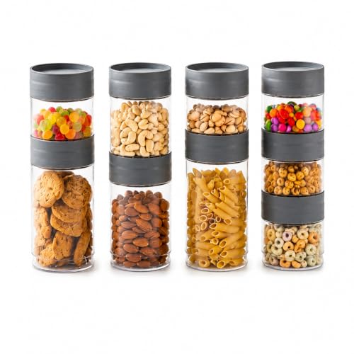 Image of CELLO Modustack Pet Storage Jar For Kitchen Set of 9 Pcs (1000ml x 2, 750ml x 2, 500ml x 5) Grey | Freezer & Fridge Safe, Airtight Pet Kitchen Storage Box Container For Beans, Whole Grains, Spices