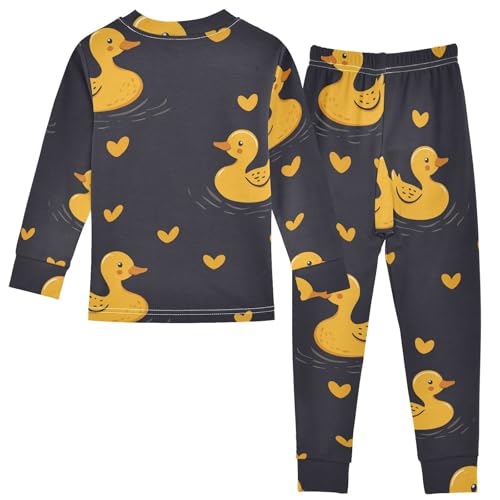 Pajama Sets Long Sleeve Duck Hearts on Black Soft Comfy Sleepwear 2 Piece PJS 3-8T3