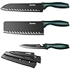 Dsmile Juego de cuchillos de cocina de acero inoxidable de 3 piezas (chef, utilidad, pelar) con hoyuelos revestidos y cubiertas para cuchillos, para corte de cocina de chef