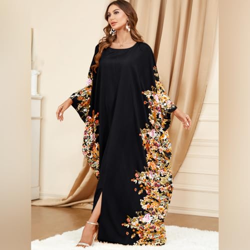 ODIZLI Ramadan Abaya for Women Muslim Batwing Sleeve Floral Print Prayer Dress Dubai Turkey Kaftan2
