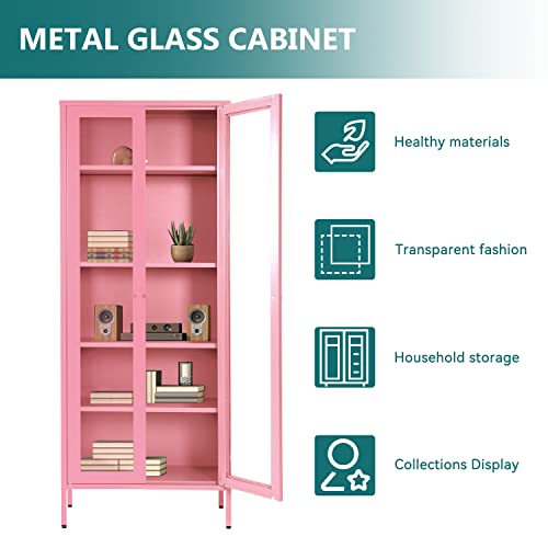 Greenvelly Metal Storage Cabinet, 72" Tall Curio Display Cabinet Bookcase With 2 Glass Doors And 4 Shelves, Modern Floor Utility Locker Cabinet For Office Living Room Bathroom Home Entryway #TOP4