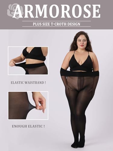 Plus Size Ultra Strong Tights for Women, 40D T-Croth Semi-Sheer Pantyhose Rip-Resist High Waist Stockings3
