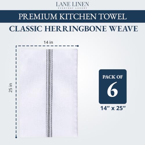 Image of LANE LINEN 100% Cotton Kitchen Towels for Cleaning 6PC - Grey Stripe