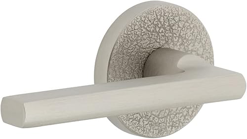 Viaggio Circolo - Roseta de cuero con palanca Milano en níquel satinado, para zurdos