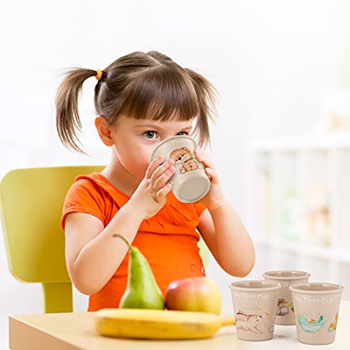 Bamboo Cups For Kids - Set Of 4-4 Oz Bamboo Cups With Adorable Childrens Art - Kids Cups For Drinking - Bathroom Cups, Toddler Smoothie Cup - Eco Friendly Shatter Proof Bpa Free Open Child Cup #TOP2