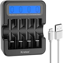 Kratax Intelligent Battery Charger for Constant Voltage AA or AAA Rechargeable Lithium Batteries 1.5V, 2.5h Fast Charge, NOT for use with Ni-MH or Other Types of Batteries Battery not Included