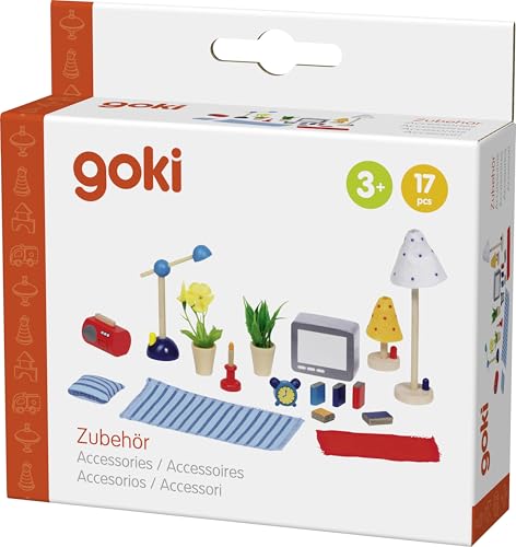 Goki 51934 - Accesorios salón, 17 Piezas, casa de muñecas Muebles