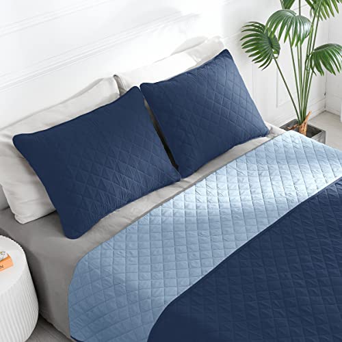 Parure de lit réversible Easy-Going avec couette bleu foncé en microfibre