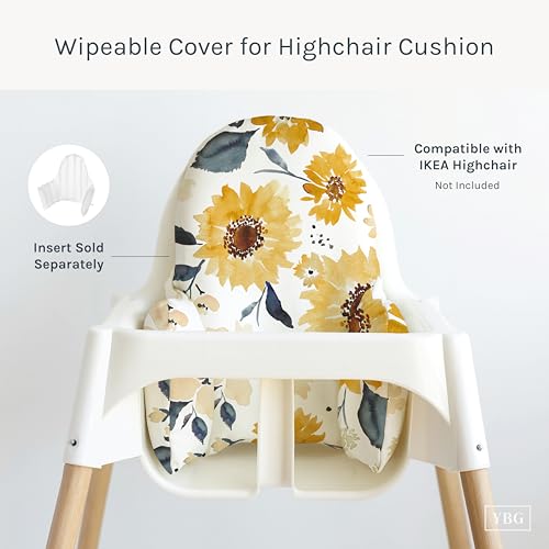 Image of Yeah Baby Goods Wipeable Cushion Cover (Sunflowers and Cream) - Compatible with The IKEA Antilop Highchair - Soft, Waterproof Baby High Chair Cover