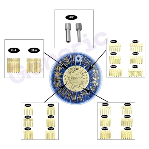 Image of Dental Gold Plated Screw Posts, Conical Screw Posts - Gold Plated Stainless Steel Root Canal Post System with Cross Head Design, 4 Sizes Prefabricated Endodontic Post Kit (120pcs- Gold plated)