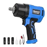 エアーインパクトレンチ 1560N·m 高トルク 強力なトルク出力 差込角1/2インチ ドライブヘッド 超強力なコアローター ハイパワー 工業用空気式インパクトレンチ ツールキット 自動車用タイヤ取り外し工具