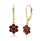 14k Yellow Gold Red Garnet Flower Dangle Earrings for Women with Leverback and January Birthstones by MAX + STONE