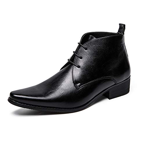 Men's Leather Pointed Toel Lace up retro Oxford Chelsea Boots Fashion Mid Top Comfort Non-Slip Chunky Heel Dress chukka Ankle Booties For causal Work Business Wedding Formal