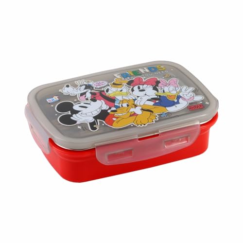 Image of SKi Homeware SnapLock Lunch Box for Kids with Stainless Steel Removable Inner Container +125ml dabbi + Spoon | Leak Resistant | Genuine Character Merchandise | Perfect for Birthday Gifts- Mickey