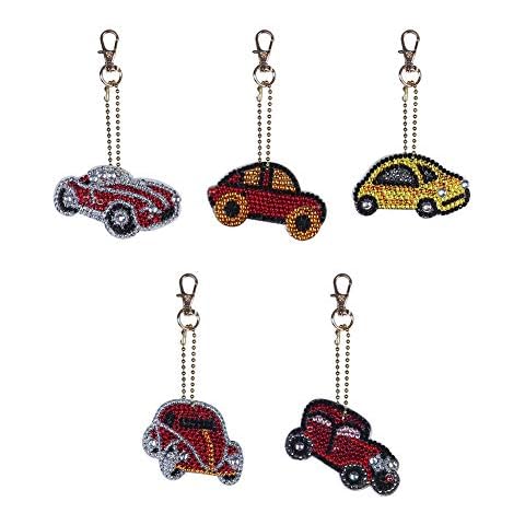 YUYUGO 5Pcs DIY Car Diamond Painting Keychain Diamond Painting Pendant Kits for DIY Art Craft Charm Bag Decor Cover