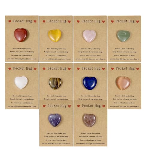 EYRBVX Pocket Hug Natural Crystal Heart Stone Set, 20 Pack Keepsake Cards with Healing Gemstones, Comfort Gift Token for Friends, Women, Colleagues — view 2