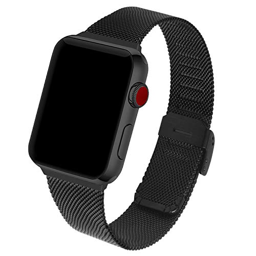 Edelstahl Mesh Apple Watch Armband Kompatibel für iWatch 42mm 44mm, Uhrenarmband für Apple Watch Series 5/4/3/2/1, (38mm/44mm Schwarz