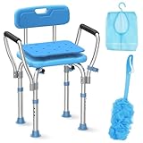 Medhelp Heavy Duty Shower Chair with Armrests & Back, FSA/HSA Eligible Upgraded 450lbs Stainless Steel Padded Shower Seat for Inside Shower, Anti Slip Adjustable Bathroom Chair for Elderly Disabled