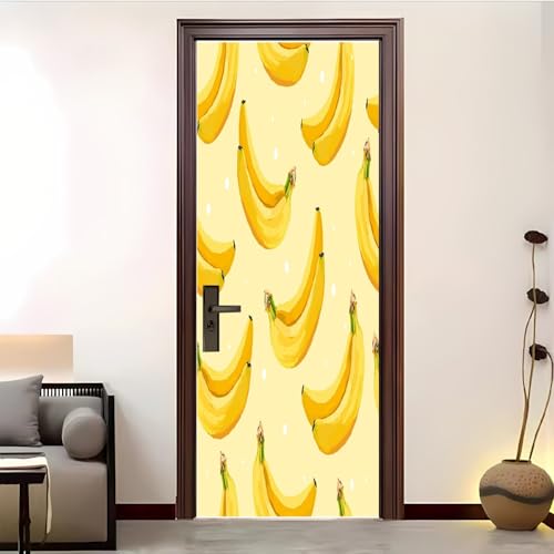 Pegatina Decorativa 3D Para Puerta 95x215 cm Tema Del PláTano Vinilo Autoadhesivo Pegatinas para Puertas Amarillo Impermeable para Dormitorio BañO, Cocina Y Oficina