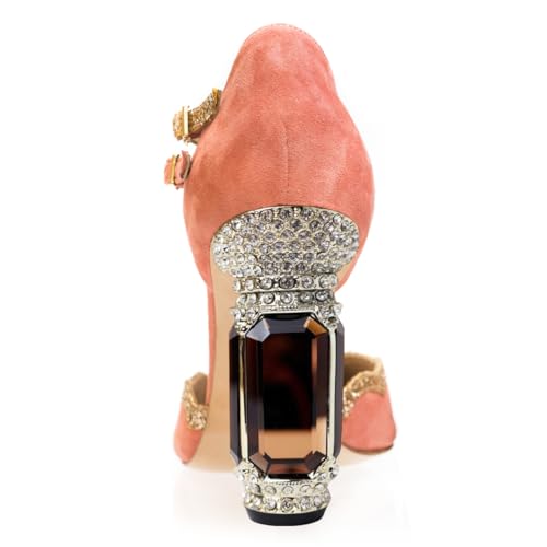 FSJ Women High Crystal Block Heels Pumps Pointed Closed Toe Ankle Strap Double Buckle Strap D'Orsay Sandals Church Evening Wedding Shoes Size 4-16 US4