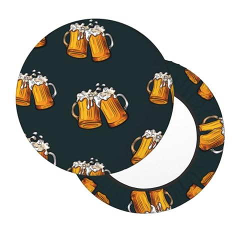 Bar Stool Covers Round - Beer print E Soft Anti-Slip Round Chair Cove with Elastic Band for 14 inch