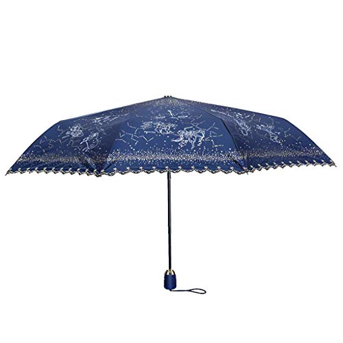 ZEZHOU Paraguas automático Completo, protección Solar a Prueba de Viento, protección Solar, protección contra Rayos Ultravioleta, Paraguas Triple UPF50 + (Color : Embroidered Stars+Royal Blue)