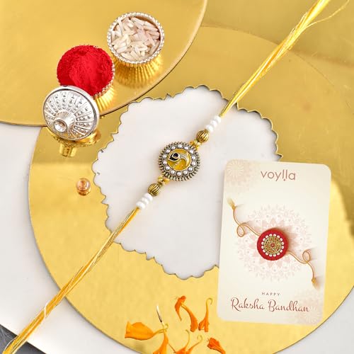 Image of VOYLLA Studded Yellow Thread Mens Rakhi For Brother|Pack Of 1|Rakhi Special|