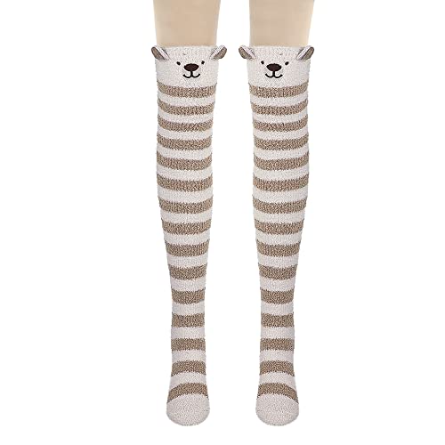 haozaikeji Girl Stripes Thigh High Socks Cat Warm Stocking Women Over Knee Floor Sock Cartoon Home Slipper Thighs Sleep Boot